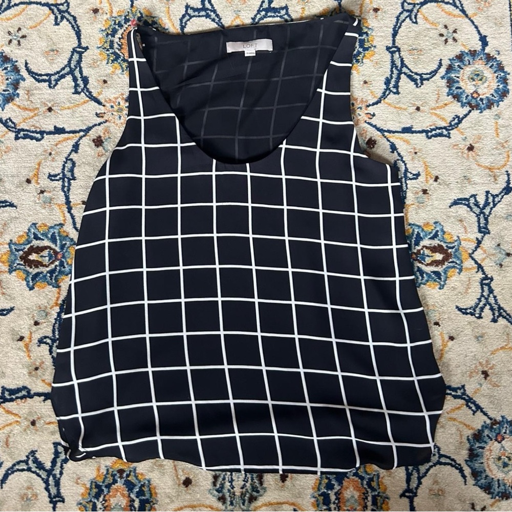 LOFT Black and White Checkered Tank Top